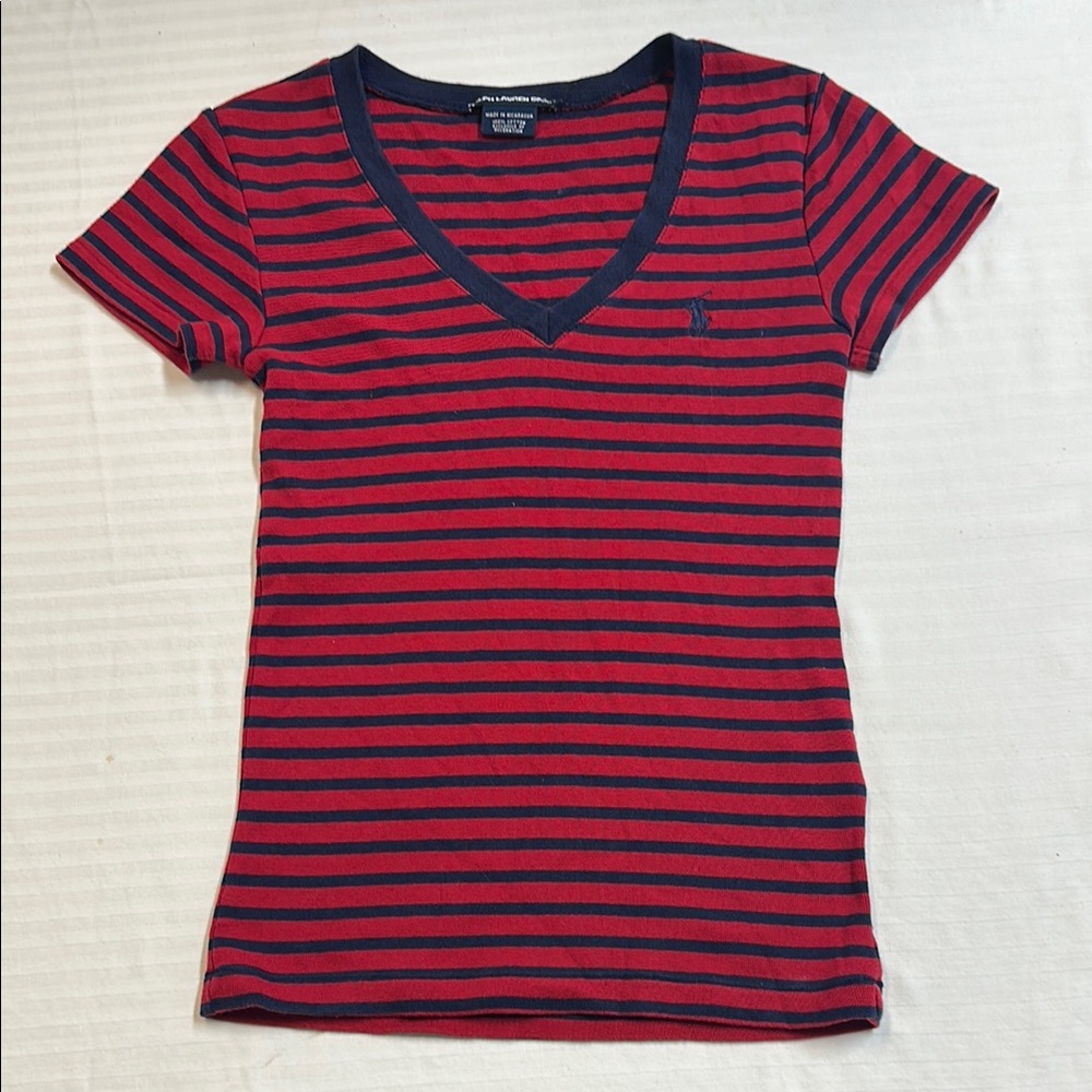 Striped Red and Black V-Neck Top